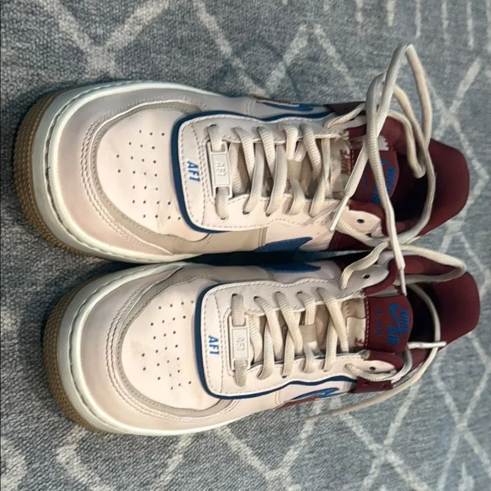 Nike Air Force 1 Athletic Shoes - White, Blue, Red
